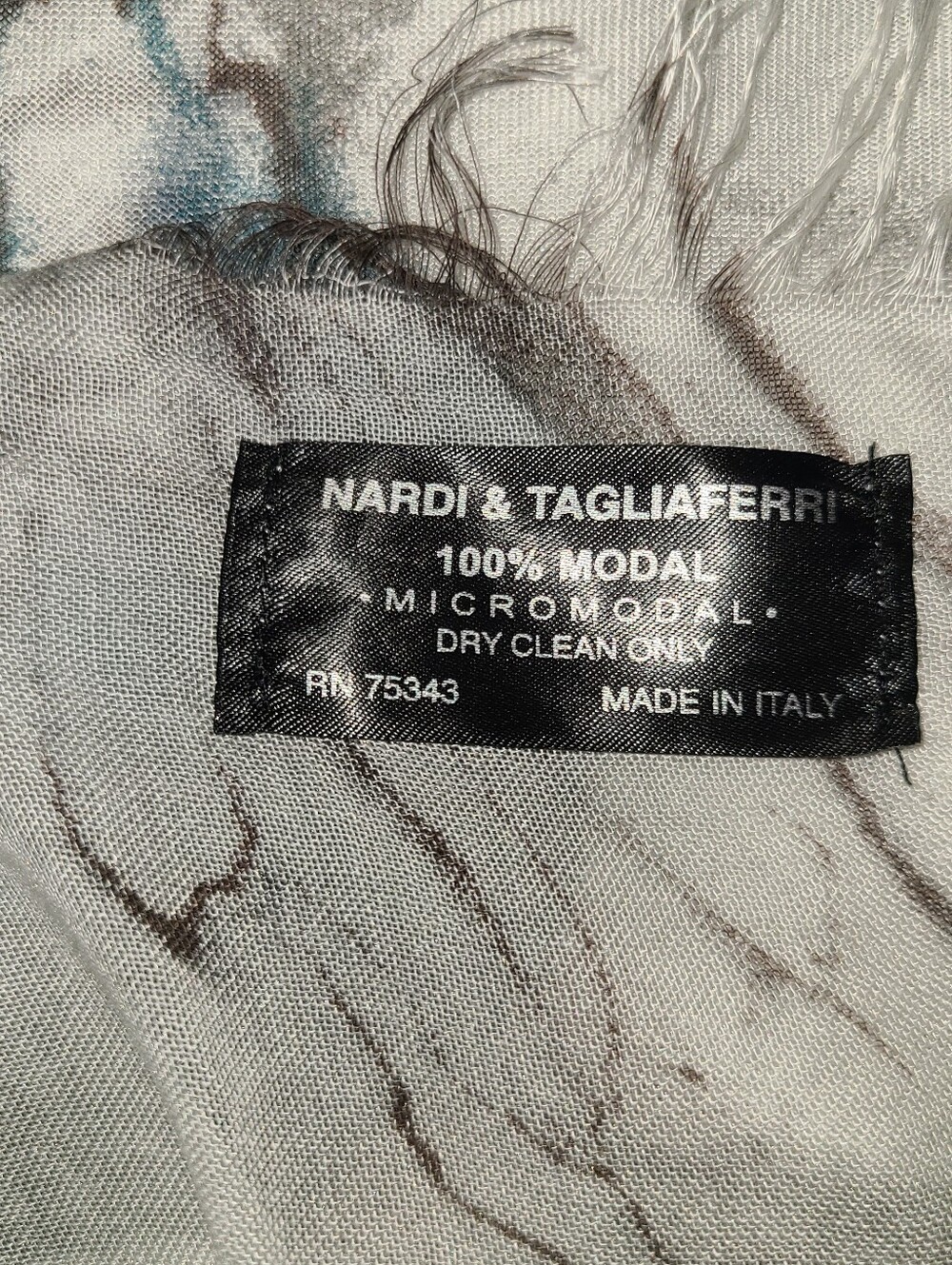 Nardi & Tagliaferri Blue Gray Floral Scarf Wrap, Made in Italy - Picture 6 of 6